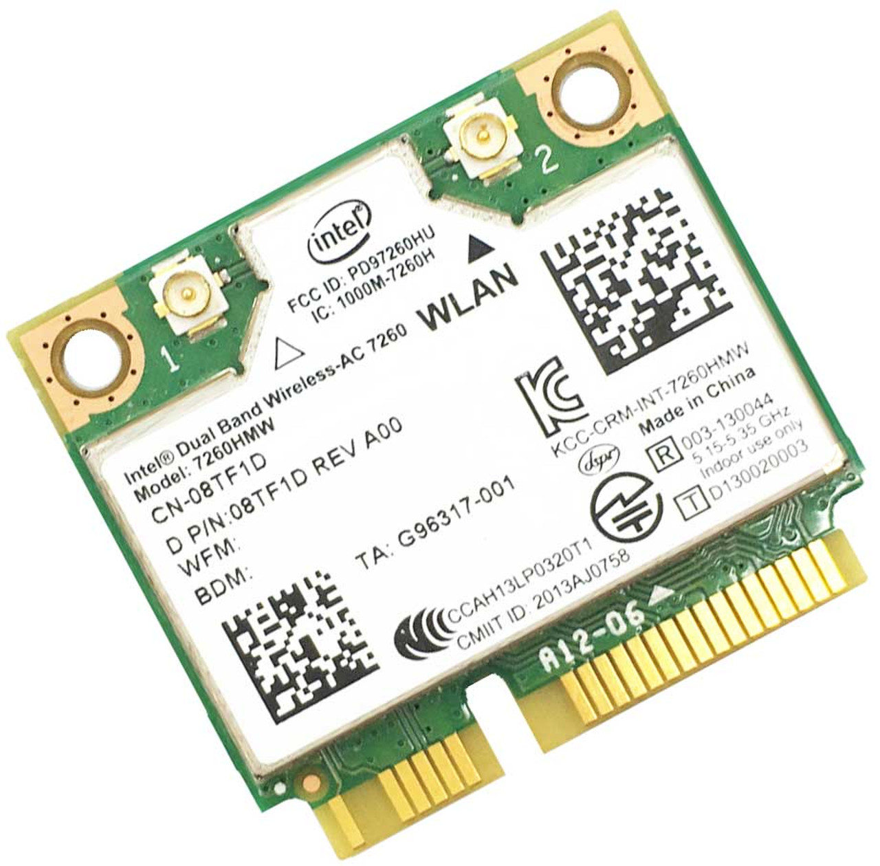 Dell 8TF1D - 555-BBHI Intel Dual Band Wireless AC 7260 7260HMW Wireless  WiFi + Bluetooth 4.0 Mini PCI-E Card