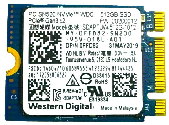 FFD82 - 512GB PCIe NVMe M.2 2230 Gen3x2 Solid State SSD - CPU Medics