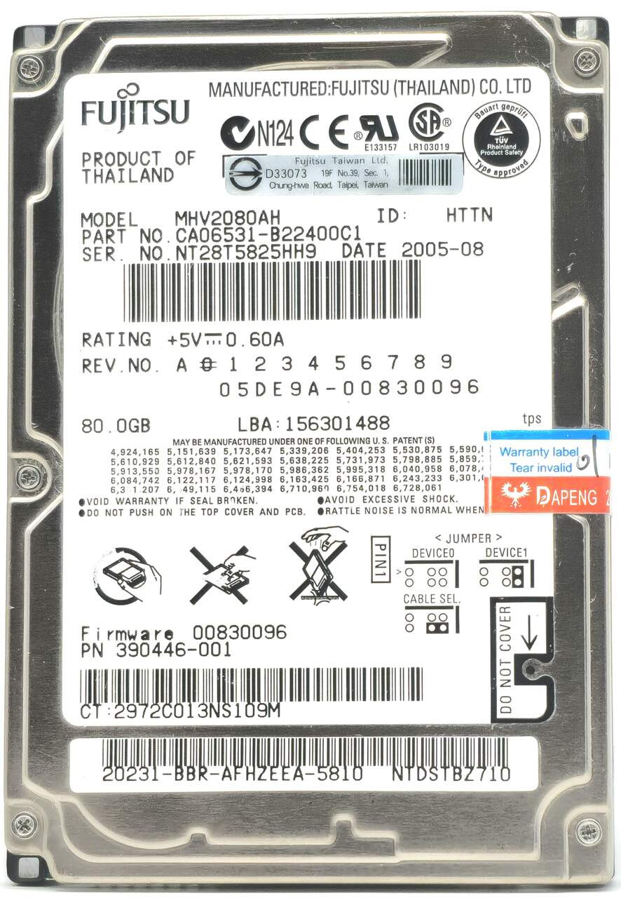 Fujitsu MHV2080AH - 80GB 5.4K RPM IDE PATA EIDE ATA 2.5