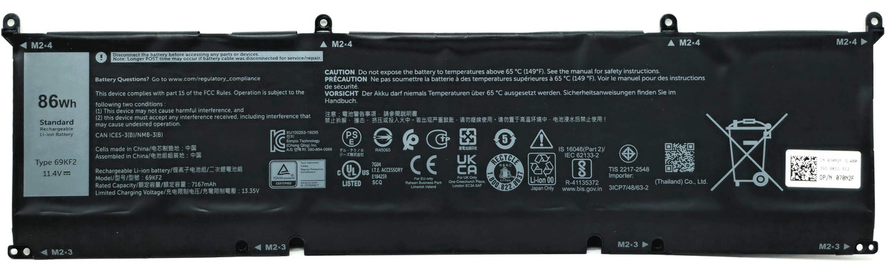 Genuine 69KF2 86Wh Battery For Dell Precision 5550, Alienware M15 M17, XPS 15 9500 – 11.4V Li-Ion