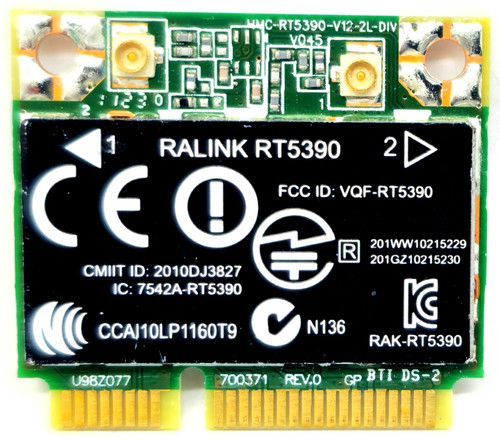 HP 629883-001 - Ralink RT5390 Ripple3 WiFi PCI-E Half-Height Wireless Card