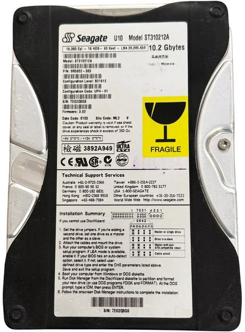 Seagate ST310212A - 10GB 5.4K IDE 3.5" Hard Disk Drive (HDD) Seagate ST310212A - 10GB 5.4K IDE 3.5" Hard Disk Drive (HDD)