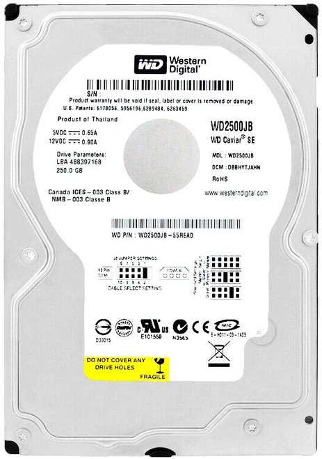 Western Digital WD2500JB-34EVA0 - 250GB 7.2K RPM IDE EIDE PATA 3.5" LFF Desktop Hard Drive