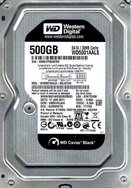 Western Digital WD5001AALS-00J7B1 - 500GB 7.2K RPM SATA 3.5