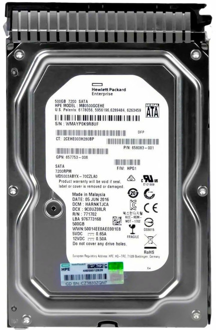 HP 658103-001 - 500GB 7.2K RPM SATA 3.5" Hard Drive HP 658103-001 - 500GB 7.2K RPM SATA 3.5" Hard Drive