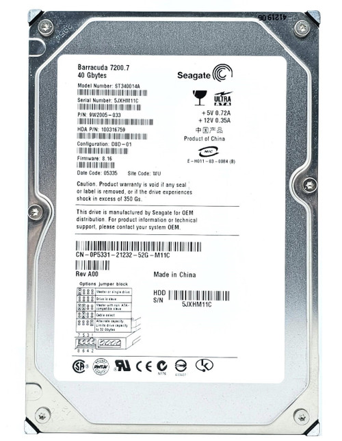 Seagate 9T6002-733 - 40GB 7.2K RPM IDE 3.5" Hard Disk Drive (HDD) Seagate 9T6002-733 - 40GB 7.2K RPM IDE 3.5" Hard Disk Drive (HDD)