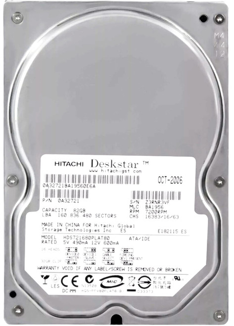 Hitachi HDS721680PLAT80 - 80GB 7.2K RPM IDE 3.5" Hard Disk Drive (HDD)