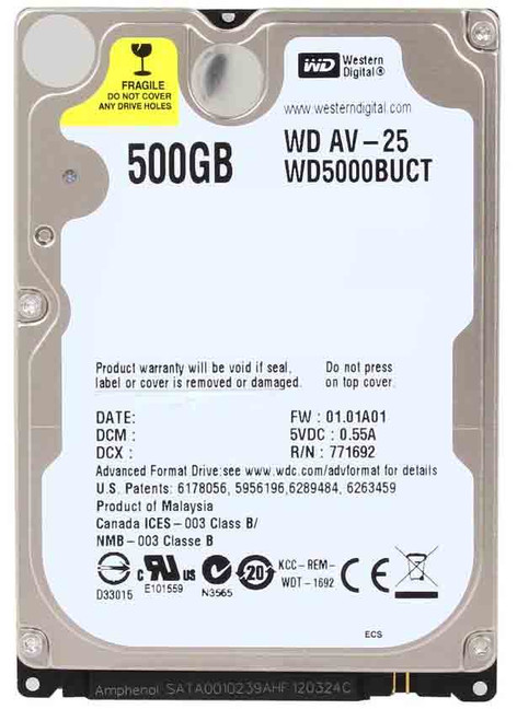 Western Digital WD5000BUCT - 500GB 5.4K RPM AV-25 DVR SATA 2.5" Hard Drive Western Digital WD5000BUCT - 500GB 5.4K RPM AV-25 DVR SATA 2.5" Hard Drive