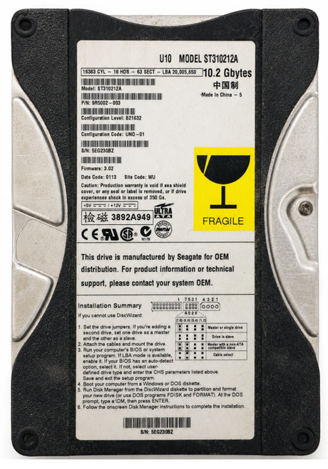 ST310230A - 10.2GB 5.4K RPM IDE 3.5" Hard Disk Drive (HDD)