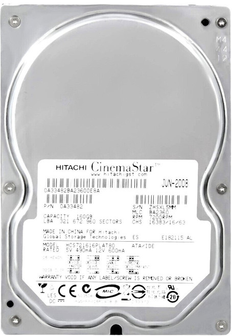 Hitachi HDP725016GLAT80 - 160GB 7.2K RPM IDE PATA 3.5" LFF Desktop Hard Drive Hitachi HDP725016GLAT80 - 160GB 7.2K RPM IDE PATA 3.5" LFF Desktop Hard Drive