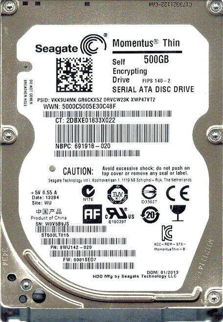 PMHKH - 500GB 2.5in 7mm SATA III 5400 RPM SED Self Encrypting Laptop Hard Drive
