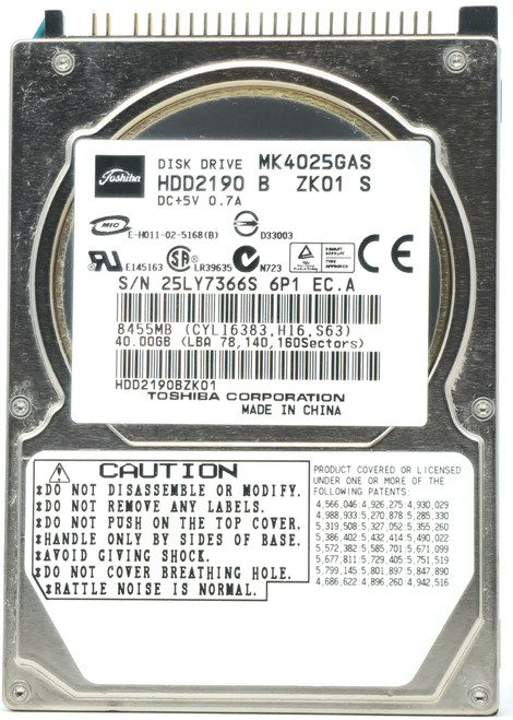 Toshiba MK4025GAS - 40GB 4.2K RPM IDE PATA ATA 2.5