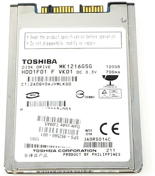 HP 606234-001 - 120GB 5.4K RPM MicroSATA 1.8" Hard Drive HDD HP 606234-001 - 120GB 5.4K RPM MicroSATA 1.8" Hard Drive HDD