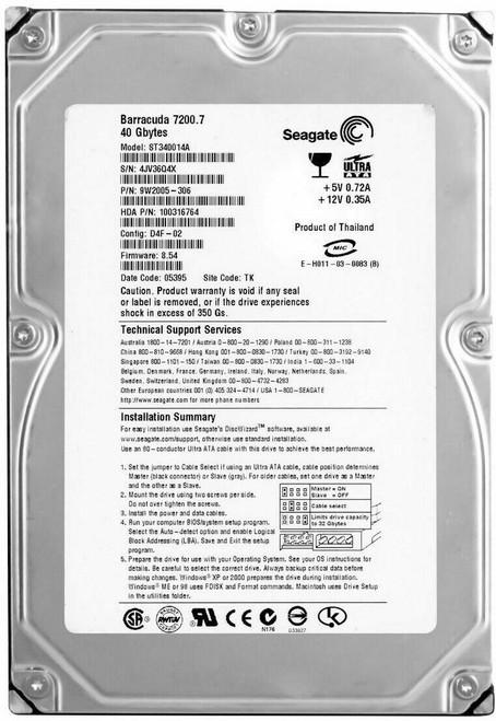 Seagate 9Y3001-040 - 40GB 5.4K IDE 3.5" Hard Disk Drive (HDD)