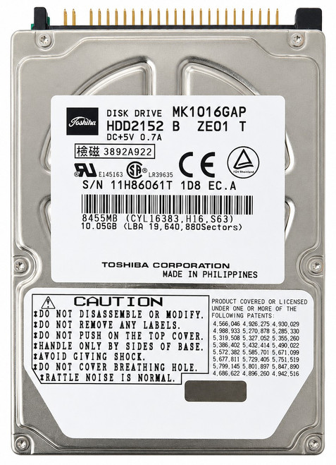 Toshiba MK1016GAP - 10GB 4.2K RPM ATA IDE PATA EIDE 2.5" Legacy Laptop Hard Drive HDD