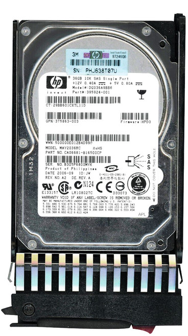 HP 375859-B21 - 36GB 10K RPM SP 3Gb/s SAS SFF 2.5" Hard Drive for HPE ProLiant BL460C BL480 WS460C DL320 DL360 DL380 ML570 G2 G3 G4 G5 G6 G7