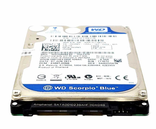 Western Digital WD2500BEVT-00ZCT0 - 250GB 5.4K RPM SATA 2.5