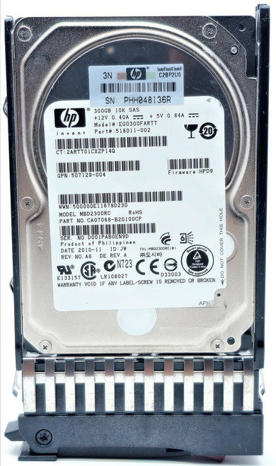 HP 507119-006 - 300GB 10K RPM 6G SAS DP 2.5" Hard Drive for HPE ProLiant DL120 DL160 DL170 DL360 DL370 DL380 DL385 DL580 DL585 BL460 BL480C WS460 G6 G7 HP 507119-006 - 300GB 10K RPM 6G SAS DP 2.5" Hard Drive for HPE ProLiant DL120 DL160 DL170 DL360 DL370 DL380 DL385 DL580 DL585 BL460 BL480C WS460 G6 G7