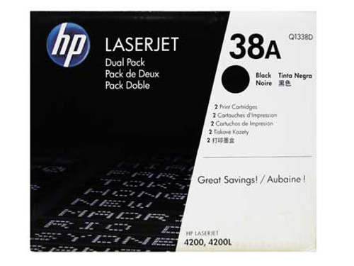 HP Q1338D - Black 12000 Yield # 38A Toner Cartridge Dual Pack HP Q1338D - Black 12000 Yield # 38A Toner Cartridge Dual Pack