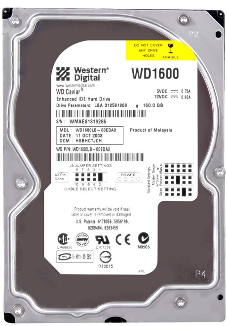 Western Digital WD1600LB-00EDA0 - 160GB 7.2K RPM IDE PATA 3.5" LFF Desktop Hard Drive