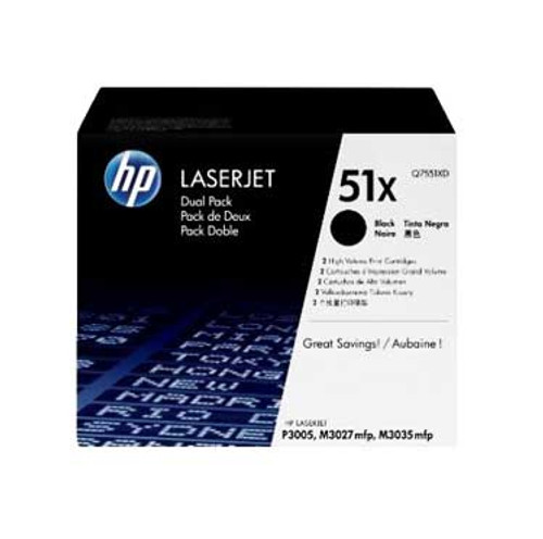 HP Q7551XD - Black 13000 Yield # 51X Toner Cartridge Dual Pack HP Q7551XD - Black 13000 Yield # 51X Toner Cartridge Dual Pack