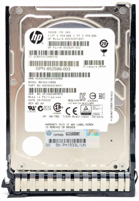 HP 652611-B21 - 300GB 15K DP 6G SAS 2.5" Hard Drive For HPE ProLiant DL120 DL160 DL360 DL380 DL580 ML350 G8 G9