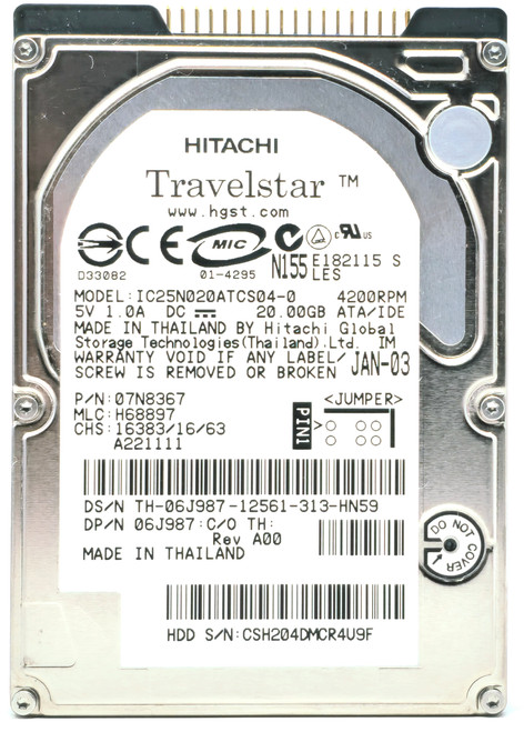 N2902 - 20GB 4.2K RPM IDE PATA ATA 2.5" Laptop Hard Drive