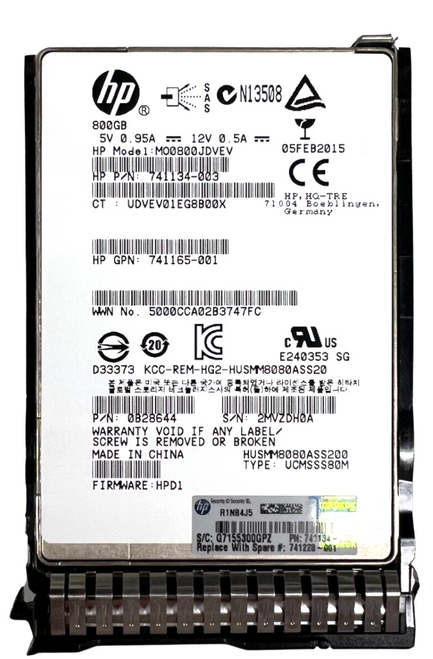 HP 741134-003 - 800GB 12G SAS ME EM SC 2.5" SFF Solid State SSD for HPE ProLiant BL480c BL680c DL120 DL180 DL320 DL360 DL380 DL580 G8 G9 G10