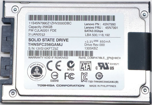 Lenovo 45N7991 - 256GB FDE SATA 1.8" Solid State Drive (SSD) Hard Disk Drive (HDD)