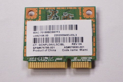 HP 676786-001 - Atheros AR9462 802.11a/b/g/n 2x2 Bluetooth 4.0 combination adapter HP 676786-001 - Atheros AR9462 802.11a/b/g/n 2x2 Bluetooth 4.0 combination adapter