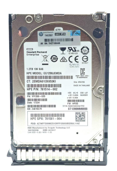 HP  EG001200JWJNK - 1.2TB 10K RPM 12Gbps SAS 2.5" SC DS Hard Drive for ProLiant G9 G10