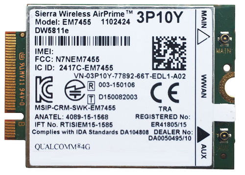 3P10Y - DW5811E Sierra Wireless Airprime EM7455 Qualcomm 4G WWAN Wireless WiFi Card 3P10Y - DW5811E Sierra Wireless Airprime EM7455 Qualcomm 4G WWAN Wireless WiFi Card