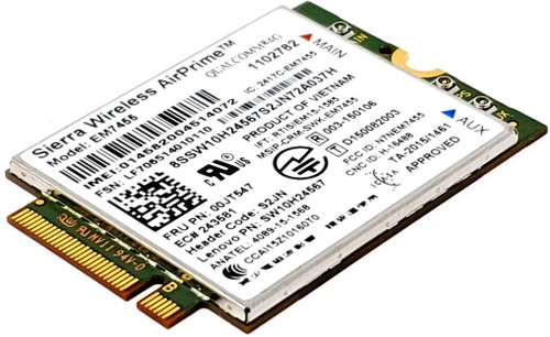 00JT542 - Sierra Wireless AirPrime EM7455 Qualcomm 4G LTE Wireless WAN Adapter 00JT542 - Sierra Wireless AirPrime EM7455 Qualcomm 4G LTE Wireless WAN Adapter