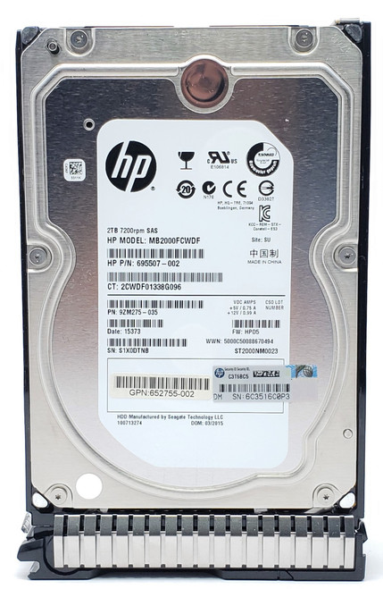HPE 698695-001 - 2TB 7.2K RPM 6G SAS LFF 3.5" Hard Drive with SC Tray for HPE ProLiant Gen8 G8 Gen9 G9 Servers