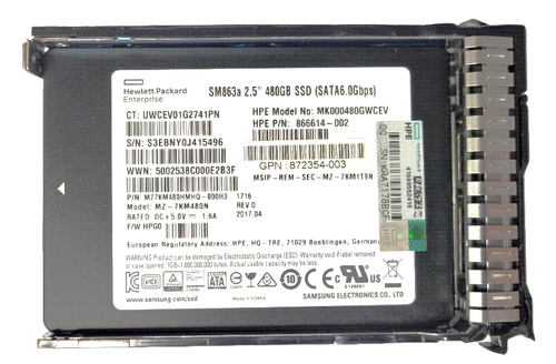 HPE 816985-B21 - 480GB 6G SATA MLC SM863a 2.5" Solid State Drive SSD for HP ProLiant Gen8 G8 Gen9 G9 Servers
