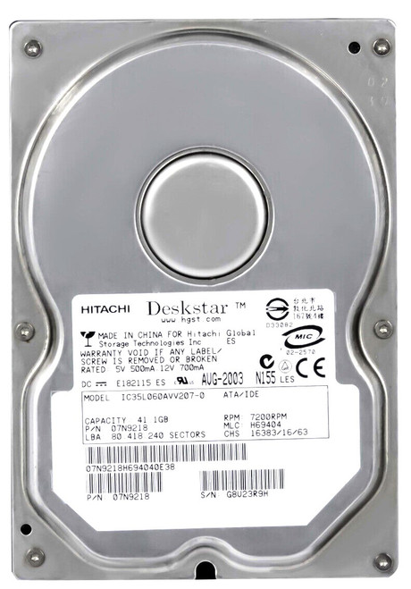 Hitachi IC35L060AVV207-0 - 40GB 7.2K RPM IDE 3.5" Hard Disk Drive (HDD) Hitachi IC35L060AVV207-0 - 40GB 7.2K RPM IDE 3.5" Hard Disk Drive (HDD)