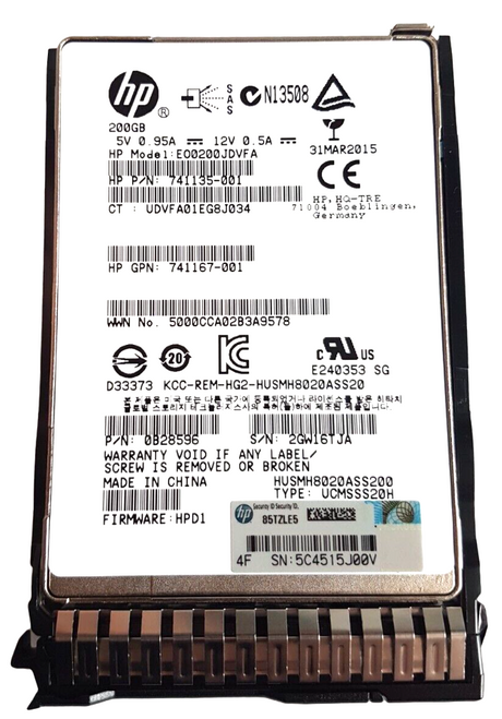 HPE 741151-B21 - 200GB 12G SAS HE EP SC 2.5" SFF Solid State SSD for HPE ProLiant BL480c BL680c DL120 DL180 DL320 DL360 DL380 DL580 G8 G9