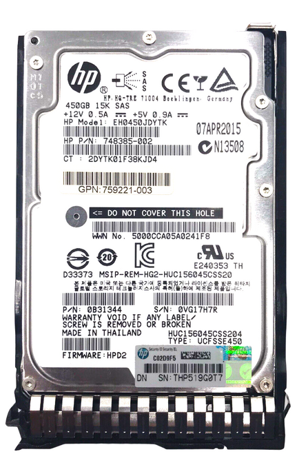 HP 1MH200-035 - 450GB 15K SC ENT 12G SAS 2.5" Hard Drive for HPE ProLiant DL120 DL160 DL360 DL380 DL580 ML350 G8 G9 G10