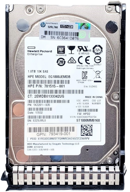 HPE EG001800JWFVC - 1.8TB 10K ENT SC 12G SAS 2.5" Hard Drive for HPE ProLiant BL420 BL460 DL160 DL360 DL360P DL580 ML150 ML350 SL230S G9 G10 HPE EG001800JWFVC - 1.8TB 10K ENT SC 12G SAS 2.5" Hard Drive for HPE ProLiant BL420 BL460 DL160 DL360 DL360P DL580 ML150 ML350 SL230S G9 G10