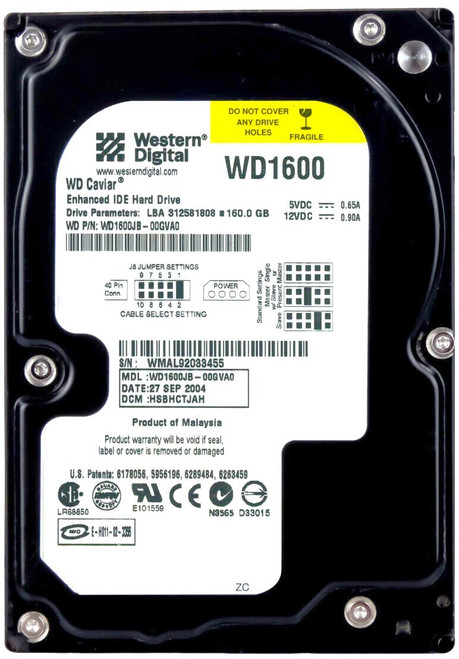 Western Digital WD1600JB-00FUA0 - 160GB 7.2K RPM IDE PATA 3.5" LFF Desktop Hard Drive Western Digital WD1600JB-00FUA0 - 160GB 7.2K RPM IDE PATA 3.5" LFF Desktop Hard Drive