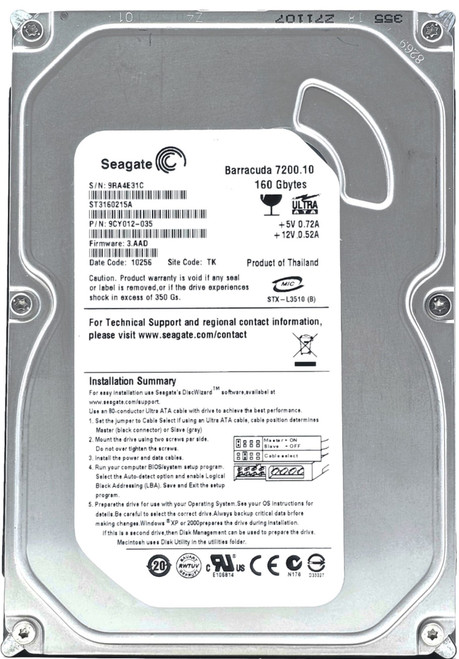 Seagate 9CZ012-012 - 160GB 7.2K RPM IDE PATA 3.5" LFF Desktop Hard Drive