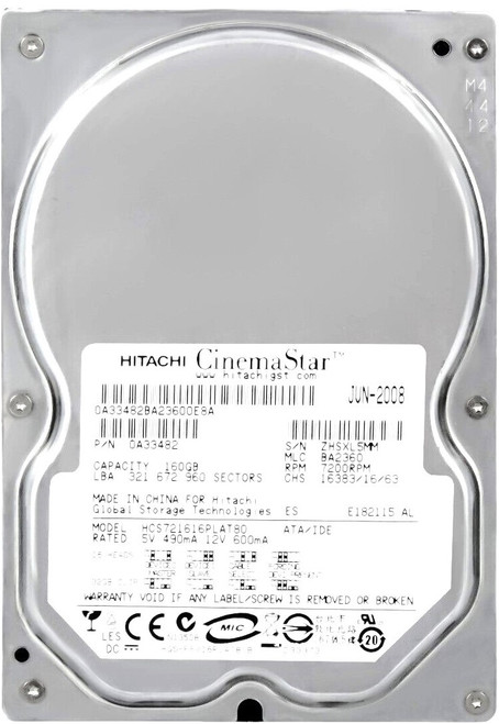 Hitachi HCS721616PLAT80 - 160GB 7.2K RPM IDE PATA 3.5" LFF Desktop Hard Drive Hitachi HCS721616PLAT80 - 160GB 7.2K RPM IDE PATA 3.5" LFF Desktop Hard Drive