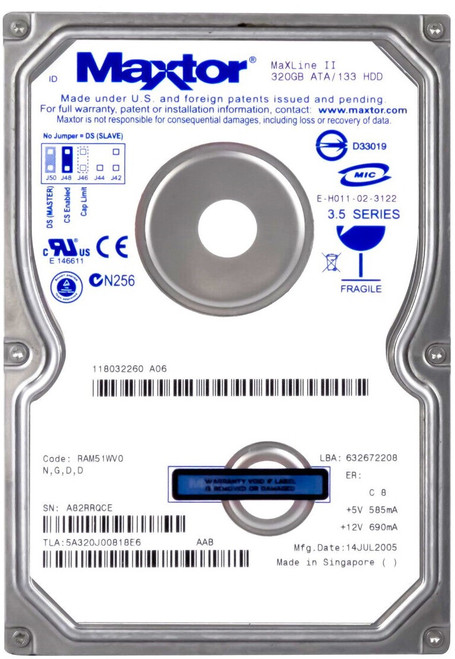 Maxtor 9DP03G-326 - 320GB 7.2K RPM IDE PATA EIDE 3.5" LFF Desktop Hard Drive