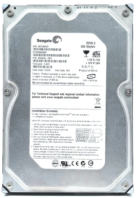 Seagate 9BJ04G-307 - 320GB 7.2K RPM IDE PATA EIDE 3.5" LFF Desktop Hard Drive