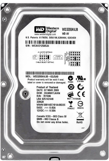 Western Digital WD3200AVJB-63J5A0 - 320GB 7.2K RPM IDE PATA EIDE 3.5" LFF Desktop Hard Drive