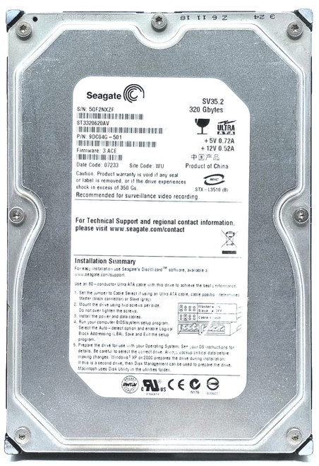 Seagate 9BJ03G-500 - 320GB 7.2K RPM IDE PATA EIDE 3.5" LFF Desktop Hard Drive