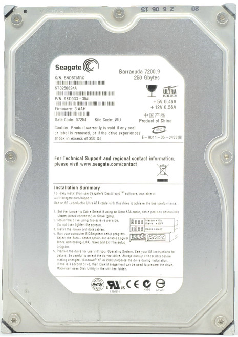 Seagate 9BJ04E-305 - 250GB 7.2K RPM IDE EIDE PATA 3.5" LFF Desktop Hard Drive