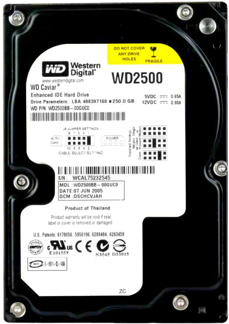 Western Digital WD2500BB-55GUC0 - 250GB 7.2K RPM IDE EIDE PATA 3.5" LFF Desktop Hard Drive