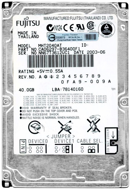 Fujitsu CA06821-B114 - 40GB 4.2K RPM IDE PATA ATA 2.5" Laptop Hard Drive