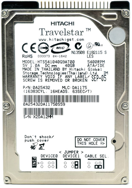 IBM 07N9910 - 40GB 5.4K RPM IDE PATA ATA 2.5" Laptop Hard Drive IBM 07N9910 - 40GB 5.4K RPM IDE PATA ATA 2.5" Laptop Hard Drive